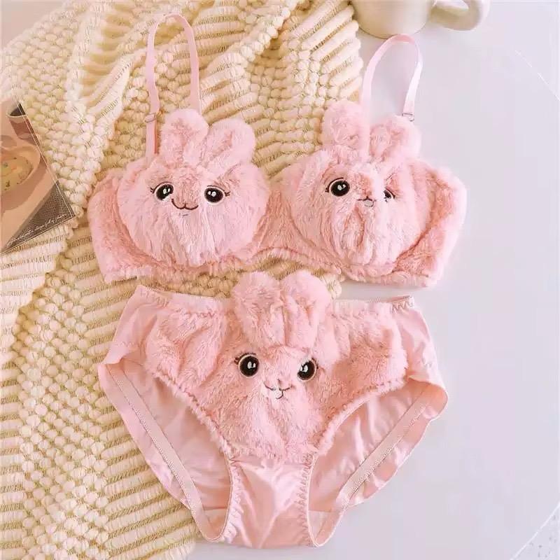 Blush Bunny Fur Lingerie Set